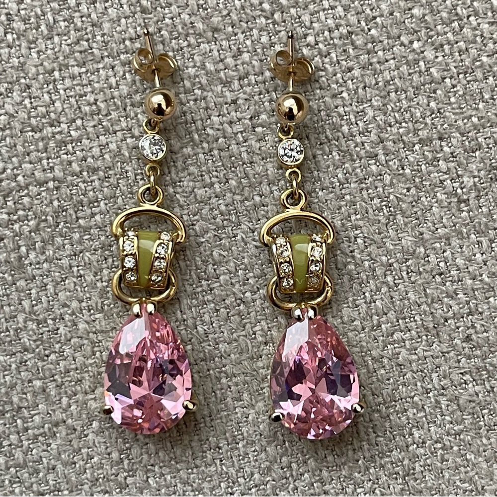 Banana Republic Pink Crystal Teardrop Earrings Gold Tone Post Back Closure